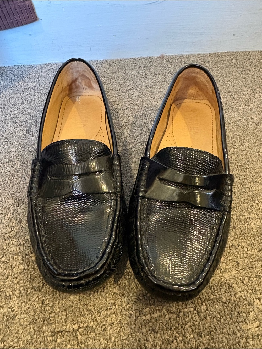 Ralph Lauren Black Textured Leather Penny Loafers